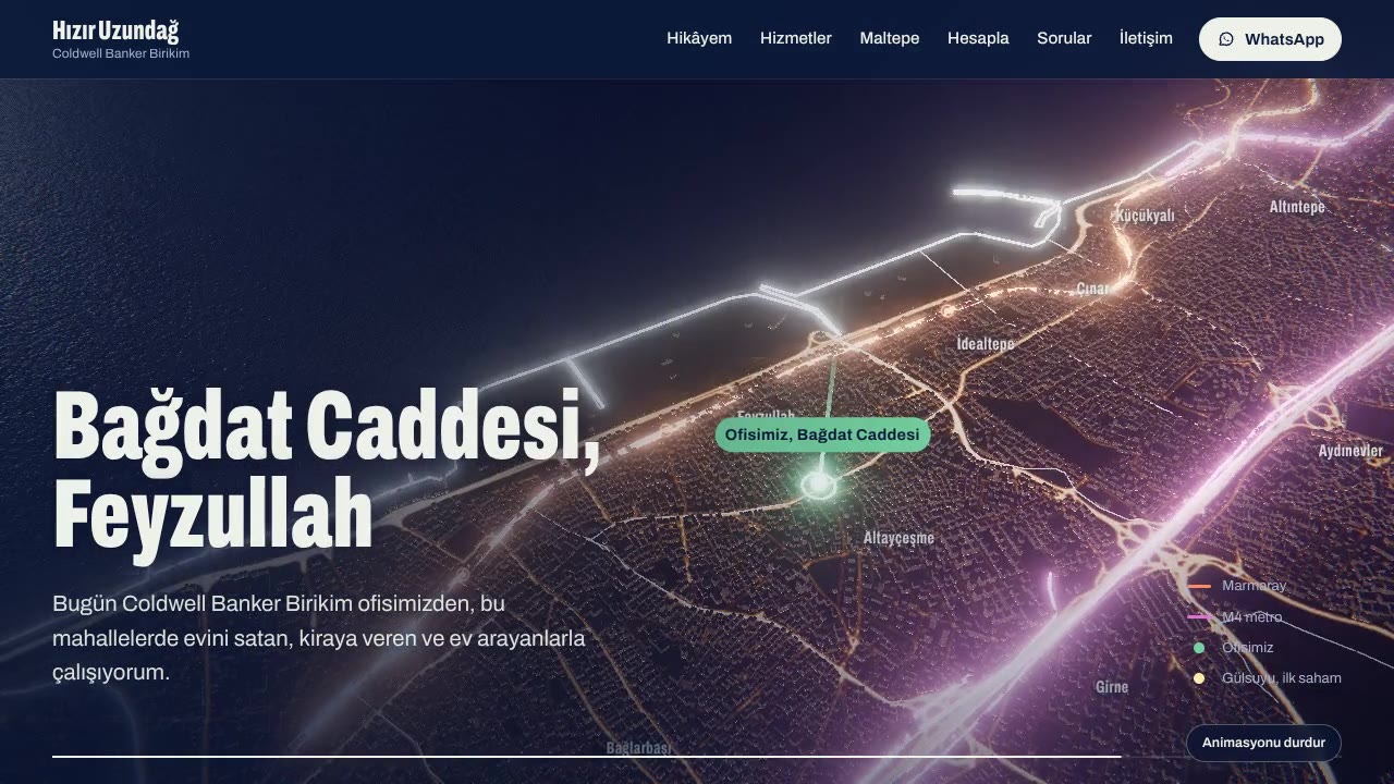 Gece ışıklarıyla 3B Maltepe sahnesi, Bağdat Caddesi ve Feyzullah